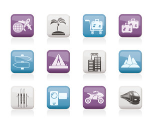 Holiday travel and transportation icons - vector icon set