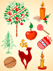 Sticker - doodle hand drawn Christmas  elements for design