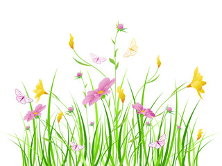 Wall Mural - vector floral background with pink and yellow flowers