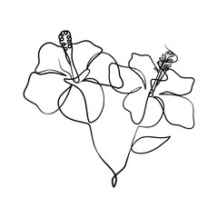 Wall Mural - Continuous one line art drawing of beauty hibiscus flower
