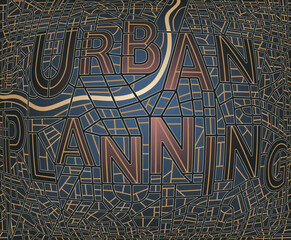 Poster - Editable vector map of a generic city with the streets spelling the words 