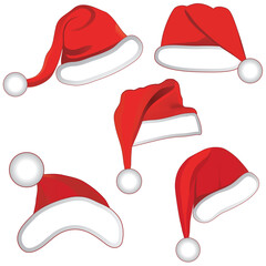 Sticker - Christmas set collection hat of santa for your design. Vector llustration.