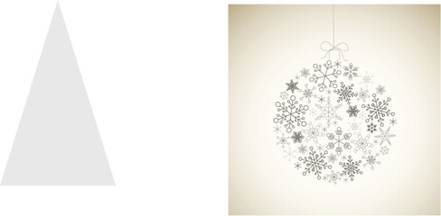 Sticker - Vector Christmas ball made from gray simple snowflakes on light background - Christmas card