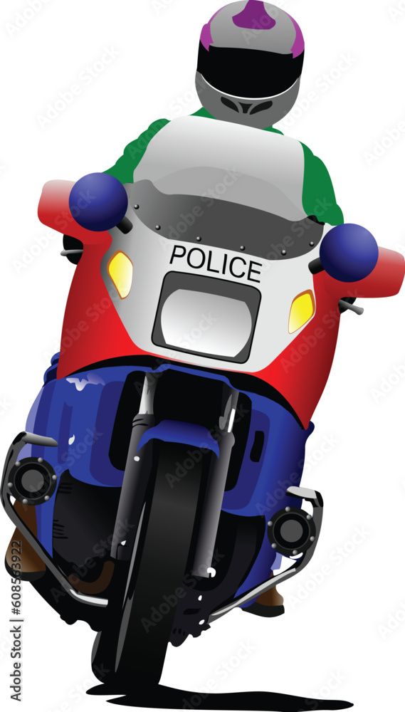 Policeman on police motorcycle on the road. Vector illustration Stock ...