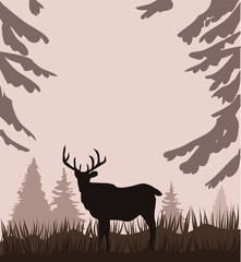 Wall Mural - Vector illustration of a deer in the woods