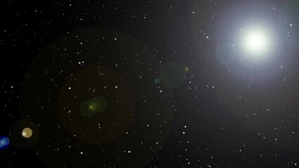 Wall Mural - beautiful light star shimmering particles glow light with light lens flare on black sky background. 
