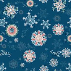 Wall Mural - Christmas background of abstract snowflakes. Illustration on blue background