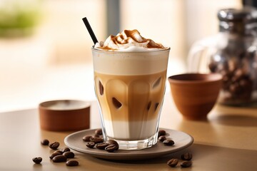 Sticker - Fresh mochaccino ice with coffee bean AI Generative