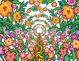 Sticker - Illustration of many-colored flowers background