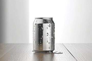 Portrait soda cans mockup with water drops on the wooden board AI Generative