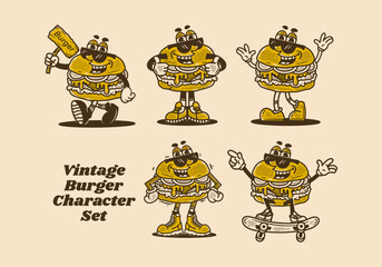 Canvas Print - Vintage mascot character design of burger