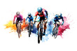 Watercolor design of four cycling competitors racing - Generative AI