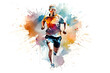 Watercolor design of a male runner - Generative AI