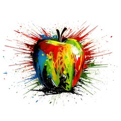 Wall Mural - Abstract apple painting, looks like kids drawing, AI generated