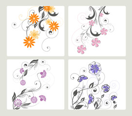 Wall Mural - set of floral decoration on white background