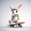 3d cute bunny playing skateboard