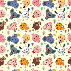 Wall Mural - animal play music seamless pattern