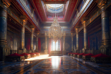  Majestic, richly decorated classic empty hall. Created with Generative AI technology.