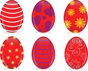 Wall Mural - Red shiny Easter eggs with colorful ornaments