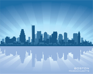 Wall Mural - Boston, Massachusetts skyline illustration with reflection in water