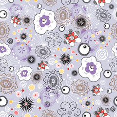 Poster - bright abstract pattern with flowers on purple background