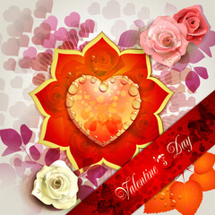 Poster - Valentine's day card with hearts and roses