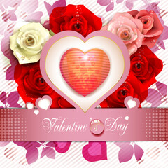 Poster - Heart over floral background with roses