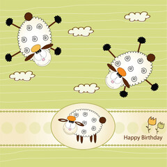 Sticker - birthday greeting card with sheep