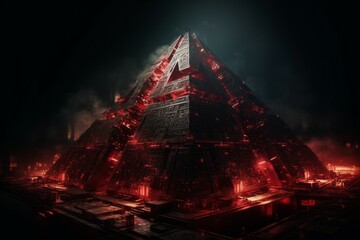 Poster - Cyber pyramid red fire. Generate Ai