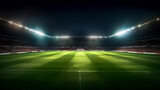 Fototapeta Sport - Modern soccer football stadium with floodlights cinematic background. Generative Ai