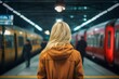 Woman metro station train. Generate AI