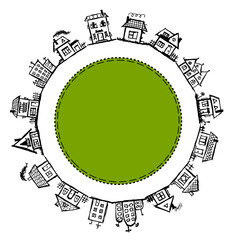 Poster - Happy village, frame with houses for your design