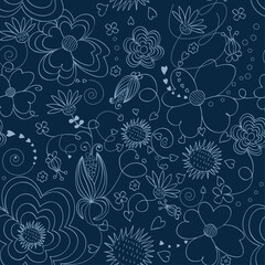 Poster - Floral seamless pattern on a dark blue background