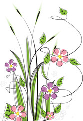 Sticker - grass with flowers on white background