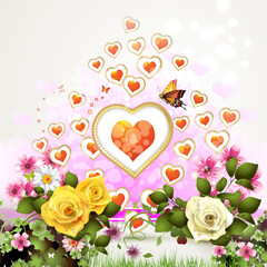 Poster - Hearts with roses for Valentine' s Day