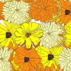 Poster - Seamless wallpaper with yellow flowers
