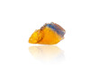 Macro mineral stone Fluorite yellow and blue color on a white background