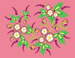 Sticker - Abstract background with flowers and strawberries