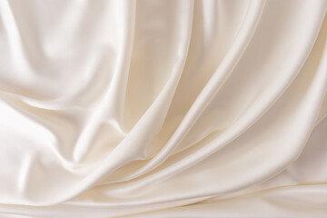 Elegant satin fabric with a creamy color. The luxurious texture of the soft folds of the fabric. The concept of a wedding background. design.