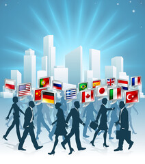 Fototapete - Business people passing each other at rush hour in the city speaking many different languages
