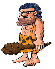 Wall Mural - Cartoon caveman with a club.Isolated on white