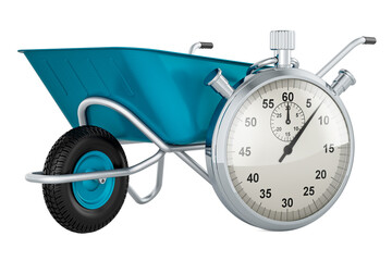 Poster - garden wheelbarrow with stopwatch, 3d rendering