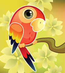 Wall Mural - Vector illustration of a red parrot on tree