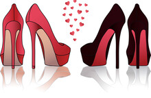 Red And Black High Heel Stiletto Shoes, Vector Illustration