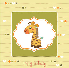 Sticker - birthday card with giraffe toy