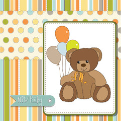 Sticker - new baby announcement card with teddy bear