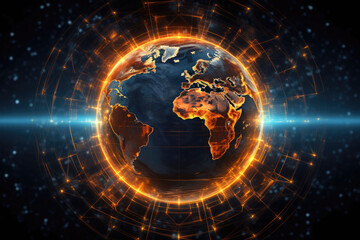Wall Mural - Global network connection covering the earth with lines of innovative perceptron. Generative AI