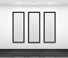 Wall Mural - Gallery Interior with empty black frames for triptych.