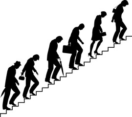 Fototapete - Editable vector silhouettes of people trudging upstairs