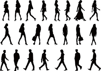 Fototapete - Over twenty young people silhouettes. Perfect body proportions, long legs. Black vector illustration over white background.